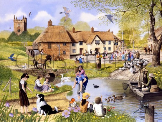 Illustration of Village scene - Spring (#0082)