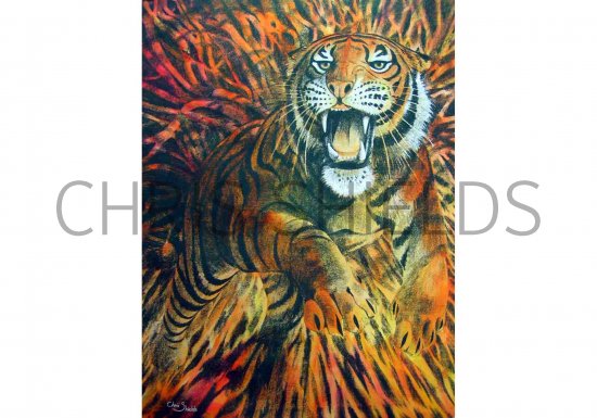 Illustration of Tiger leaping (Panthera tigris) (#0065)