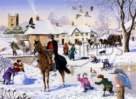 Illustration of Village scene - Winter (#0078)