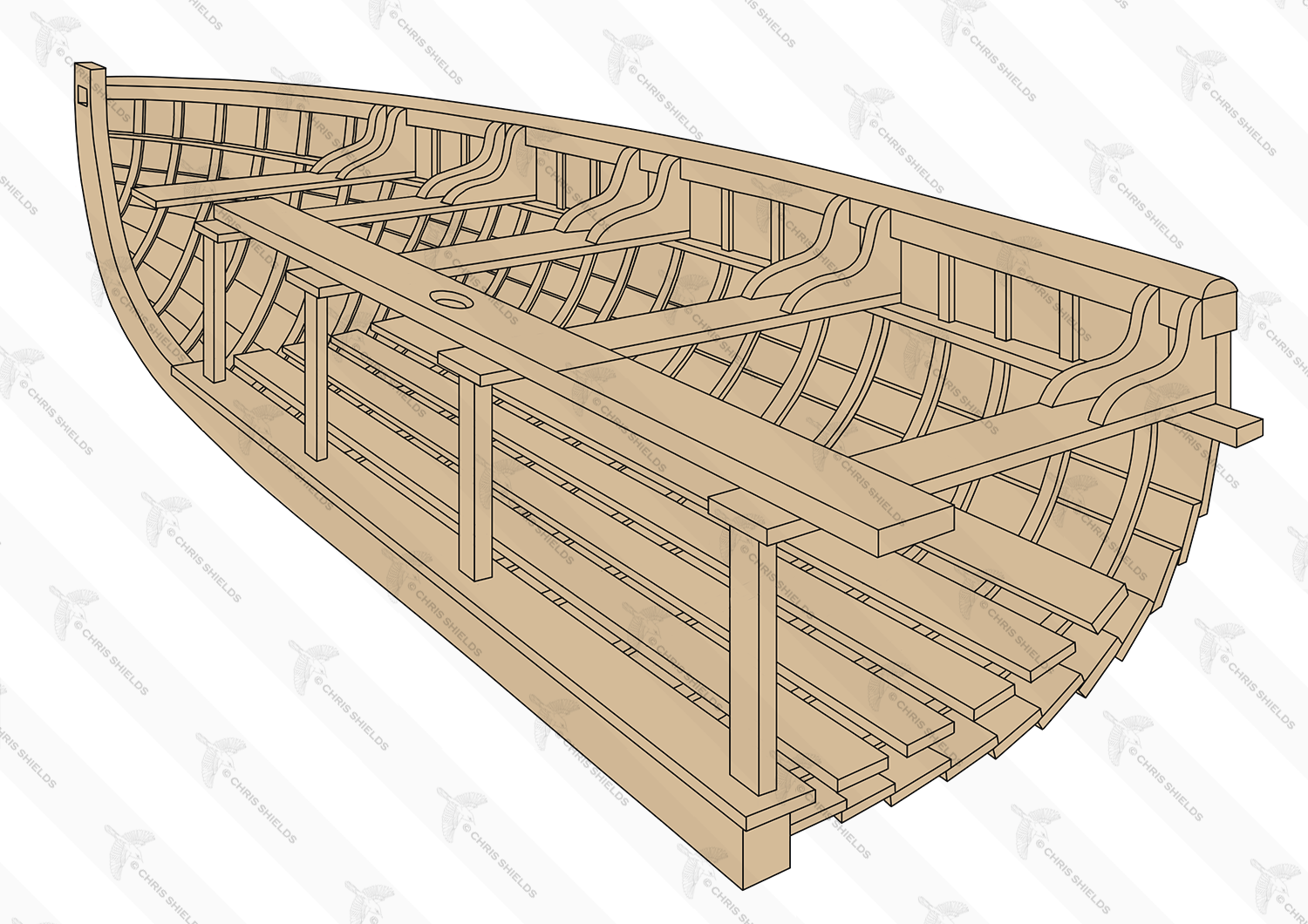 Illustration of Wooden Boat Cut-away (#4760)