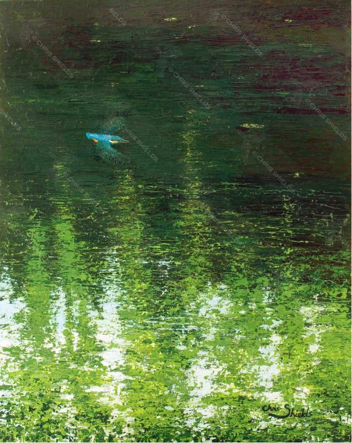 Painting of Green Water - Electric Blue Kingfisher